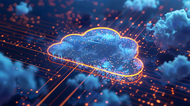 Glowing Cloud 3D Illustration on Circuit Board