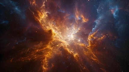 Fototapeta premium Cosmic Nebula Illustration: Fiery Orange and Blue Hues