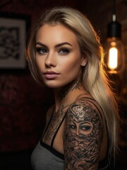 Fototapeta premium a woman with blonde hair and a captivating tattoo