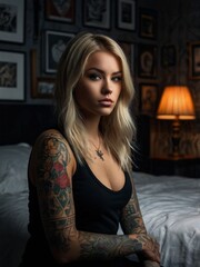 Fototapeta premium a woman with blonde hair and a captivating tattoo