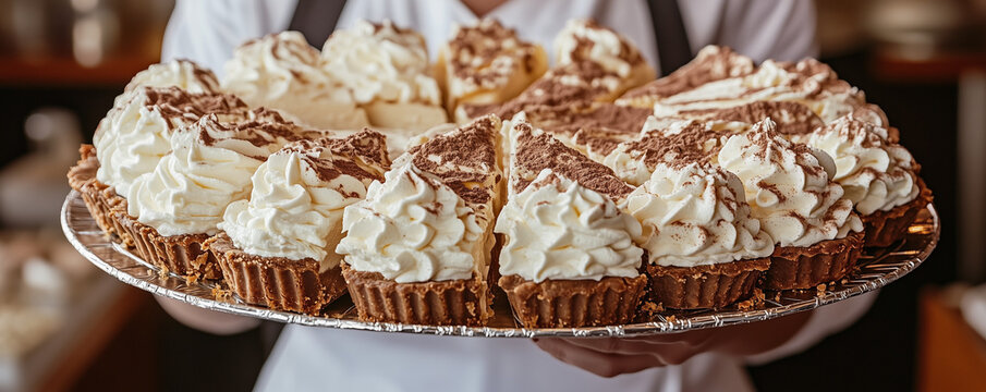 Cream Pies Close-Up in a Diner