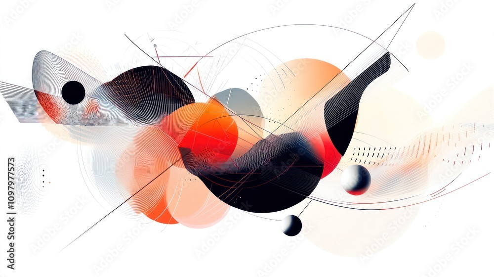 Poster graphic design featuring abstract shapes and lines that represent the principles of quantum geometry