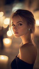 Elegant Woman in Jewel-Decorated Dress