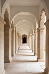 Obraz premium long stone corridor lined with arches and pillars travel adventure.