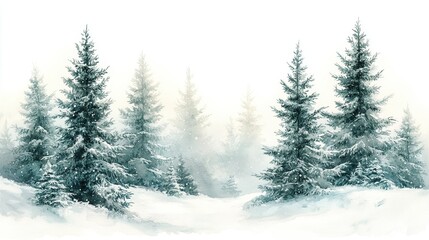 Fototapeta premium Watercolor painting of pine trees in snow