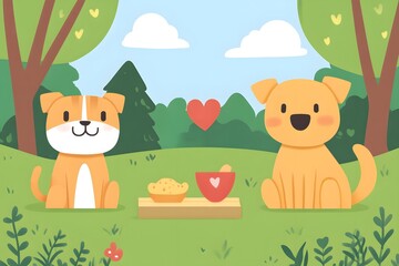 Fototapeta premium Cute Dogs Enjoying Picnic