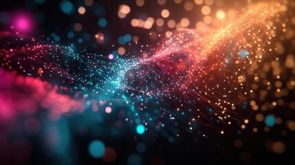 Obraz premium geometry illustrating the concept of entanglement through a web of colorful lines connecting various geometric shapes.