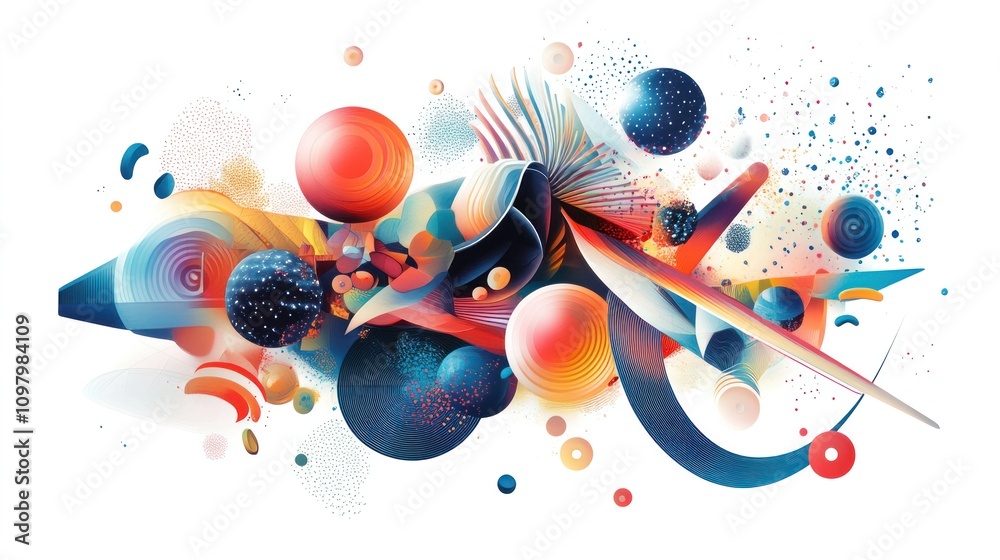 Poster a visually striking illustration showcasing a three-dimensional representation of quantum geometry, 