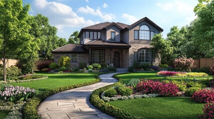 Luxury Home Exterior Design: Dream House with Lush Landscaping