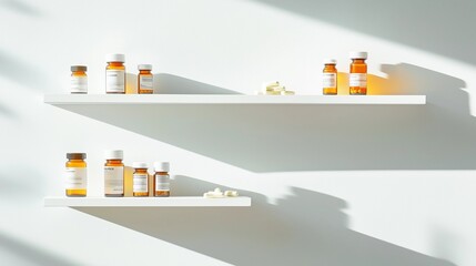 Empty medicine cabinet shelves reveal a life free from dependency, symbolizing health and self-reliance. Emptiness as a sign of wellness and proactive lifestyle choices.