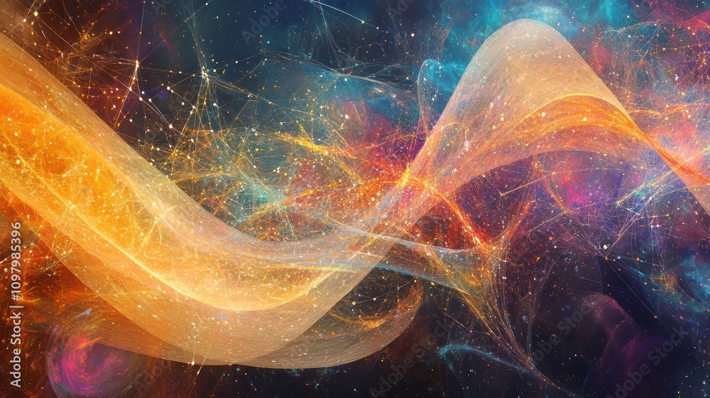 Poster geometry, featuring a network of interconnected points and lines that create a sense of infinite com