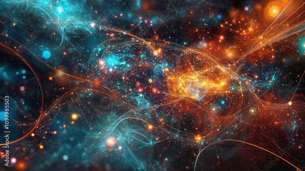 Poster geometry, featuring a network of interconnected points and lines that create a sense of infinite com