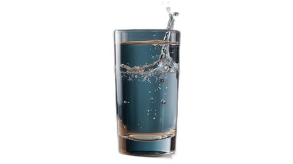 A tall glass filled with water sits on a transparent background