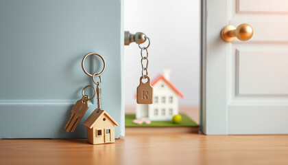 Golden key opens the door to a new home, a symbol of real estate security and business opportunity