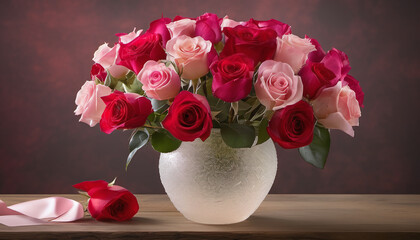 Romantic Roses in a Frosted Glass Vase