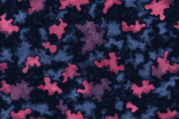 Artistic camouflage pattern with neon highlights in blue and pink hues, creating vibrant and dynamic visual effect. Perfect for modern design projects