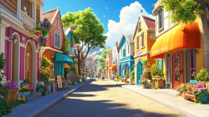 Naklejka premium Sunny street, colorful houses.