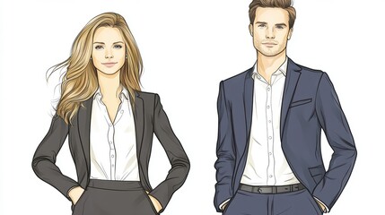 Fototapeta premium Two professional individuals in business attire, representing a corporate or professional setting.
