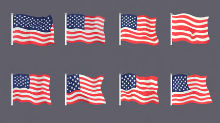Fototapeta premium Different designs of the American flag displayed in a creative arrangement