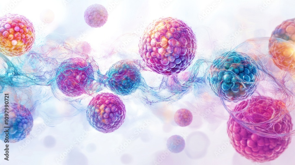 Poster cellular regeneration with quantum science elements, illustrating the healing process at the micro l