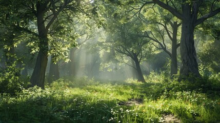 Obraz premium A forest with trees and grass