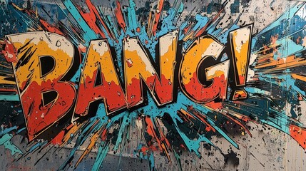Showcasing 'BANG!' in a bold and energetic comic style, this image brings forth vibrant colors and explosive patterns, making a vivid and impactful visual statement.
