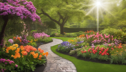 Obraz premium Rain Shower Over a Vibrant Garden