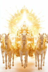 Golden chariot, queen, white horses, radiant light.