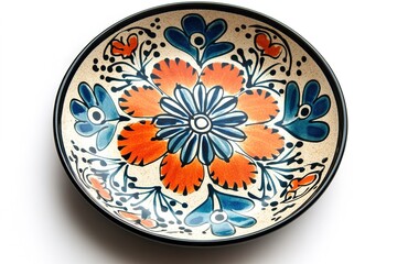 Naklejka premium Hand-painted floral ceramic plate on white