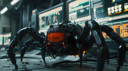 Cybernetic Spider Robot 3D Illustration