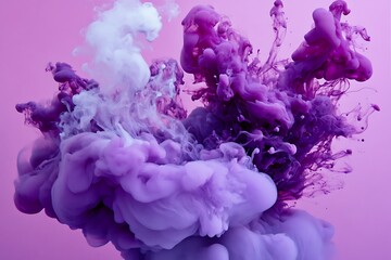 Fototapeta premium Abstract purple and white smoke or ink swirling against a pink background.