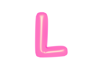 Alphabet letters textured in pink color. Made of inflatable balloons on a white background. Isolated, rendered 3d photo
