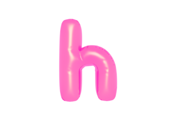 Alphabet letters textured in pink color. Made of inflatable balloons on a white background. Isolated, rendered 3d photo