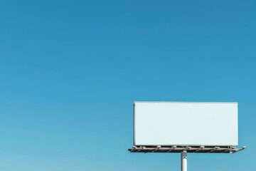 Fototapeta premium A large white billboard sits on a pole in front of a clear blue sky