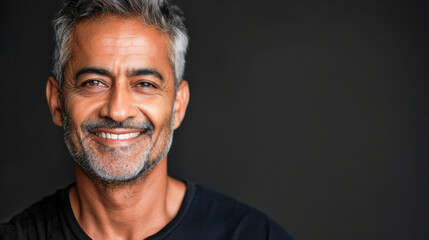 senior indian woman smiling on dark background