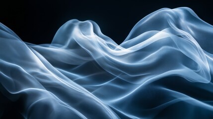 Obraz premium Abstract blue smoke waves on black background.