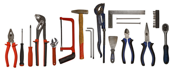 Set with different construction tools isolated on white background