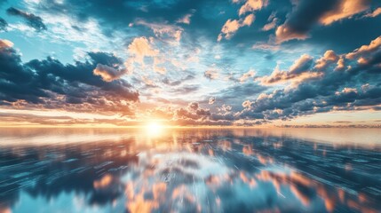 Fototapeta premium Sunset reflection on calm sea.