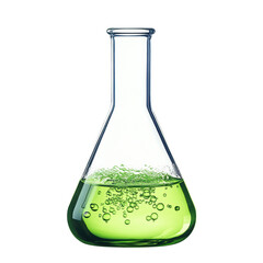 Bubbling Green Solution in a Laboratory Flask on white background