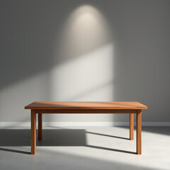Empty wooden table with blurry shadowy wall in background, neat, design element