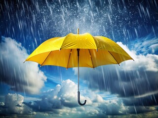 Vibrant Hand-Drawn Illustration of a Yellow Umbrella Under a Cloudy Sky Utilizing the Rule of Thirds for a Charming Weather Scene Perfect for Seasonal Designs
