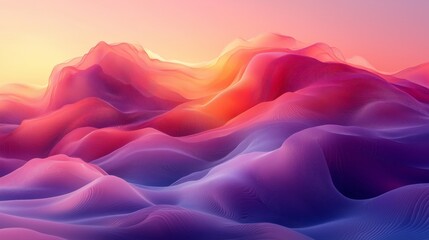 Obraz premium Vivid Abstract Landscape Featuring Gradient Waves in Vibrant Colors and A Minimalist Designed Background