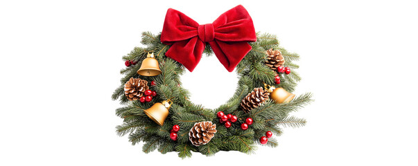 Transparent PNG image of traditional Christmas wreath made of fresh pine branches
