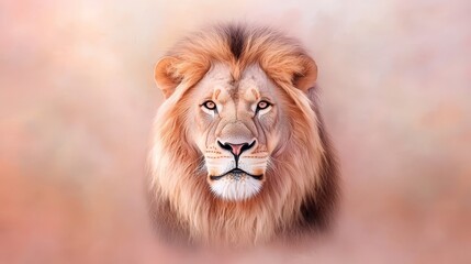 Fototapeta premium A close up of a lion's face on a pink background