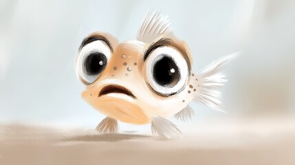 Fototapeta premium A drawing of a puffer fish with big eyes