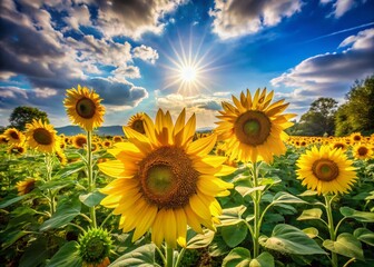 Obraz premium Vibrant Sunflower Garden: A Breathtaking Field of Sunflowers Bathed in Golden Sunlight, Showcasing Nature's Beauty and the Joy of Blooming Flowers in Full Glory