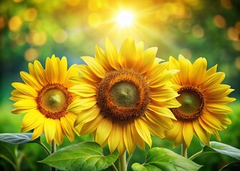 Obraz premium Vibrant Sunflower Landscape Under Lush Green Leaves Capturing the Essence of Nature’s Beauty in a Radiant Floral Scene