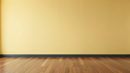 Empty Room with Yellow Wall and Wood Floor: Minimalist Interior Mockup