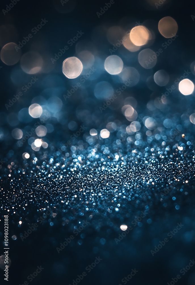 Wall mural shimmering silver sparkles on a dark background create a mesmerizing texture. soft blue lights creat
