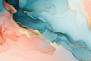 Abstract fluid art with soft colors and gold accents creating a serene visual effect.